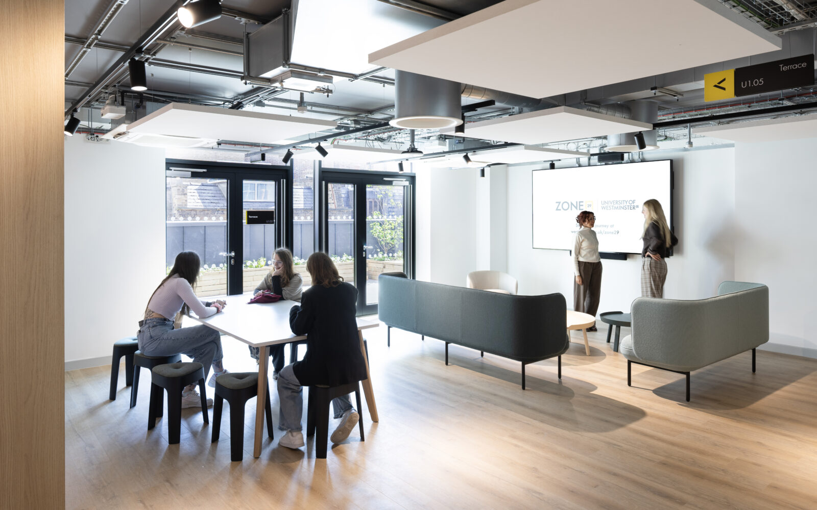 Internal shot of co-working space with breakout area at Zone29.