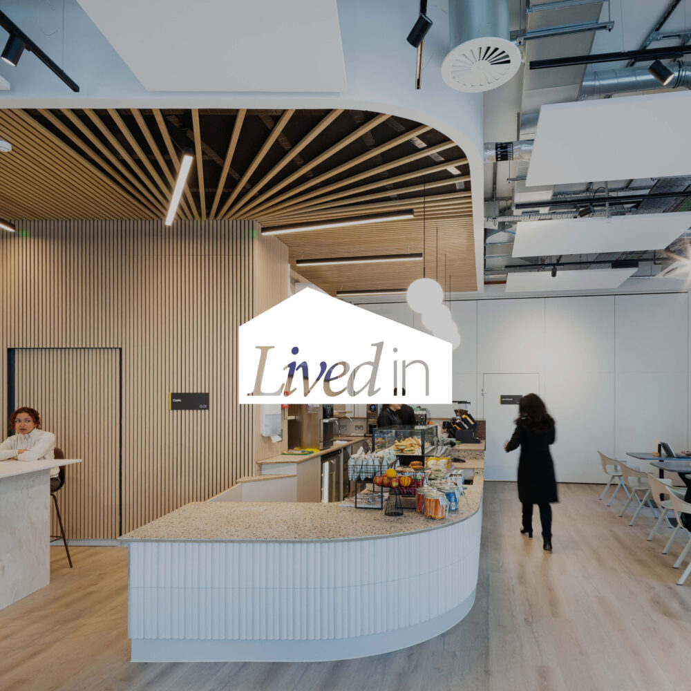 Cafe space at Zone29 with the LivedIn campaign logo